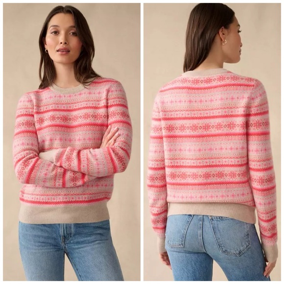 EUC White + Warren Cashmere Fair Isle Crewneck Sweater - Picture 1 of 14